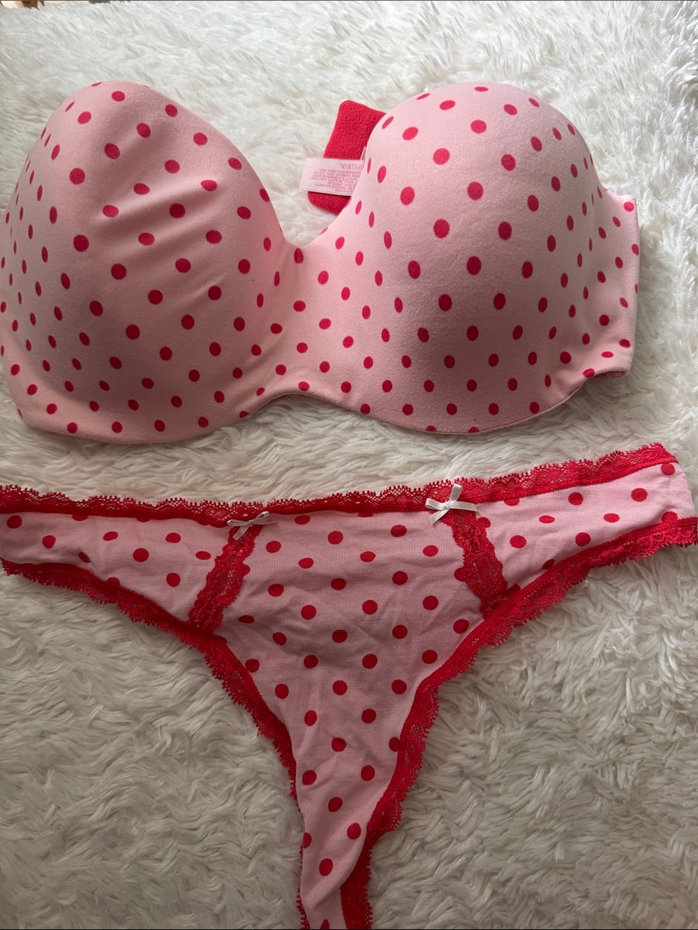 Victoria's Secret Pink Bra & Bikini Set with Red Polka Dots